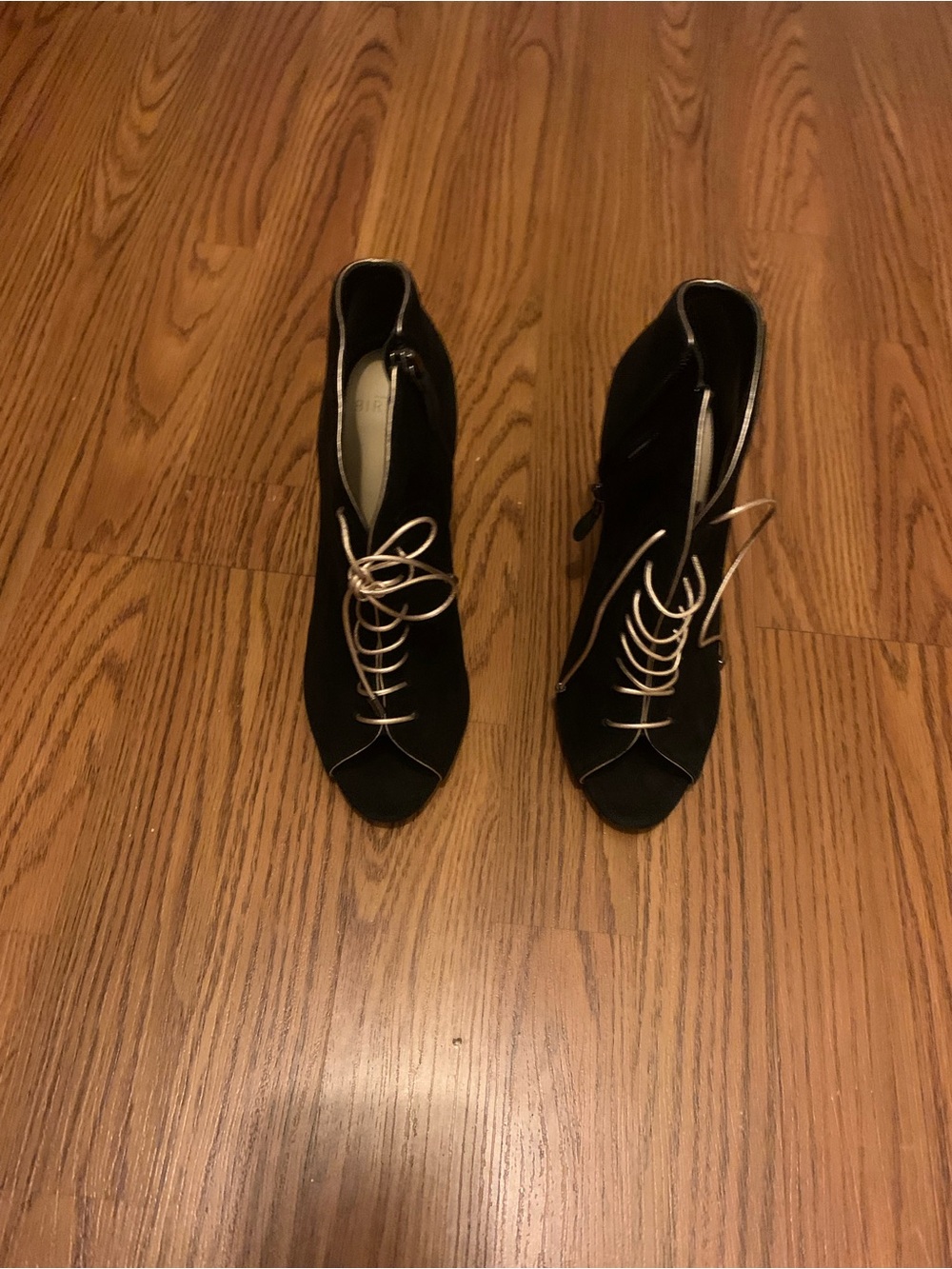 Alexandre Birman Black Peep-Toe Lace-Up Heels